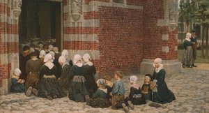 Msza w wiosce rybackiej na Zuyder Zee, Holandia, 1876, c1930. autorstwa George Clausen