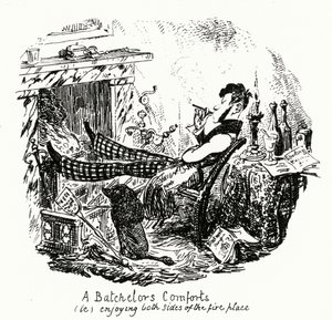 Wygoda Batchelora (tj.) cieszenie się obiema stronami kominka (grawerowanie) autorstwa George Cruikshank