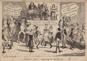 Bal Charytatywny - taniec dla miliona; kreskówka autorstwa George Cruikshank