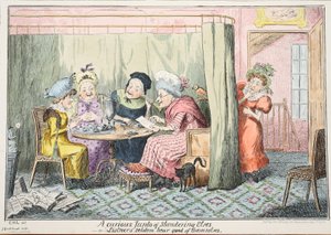 Ciekawy Junto oczerniających elfów – lub „Słuchacze rzadko słyszą o sobie dobro”, 1835 (ręcznie malowane grawerunki) autorstwa George Cruikshank