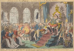 Scena z nowej farsy - w wykonaniu Teatru Królewskiego! autorstwa George Cruikshank