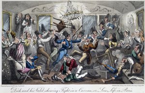 Walka w piwnicy miasta - w „Życiu w Paryżu” Davida Careya, Londyn autorstwa George Cruikshank