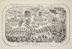 Nadzwyczajny ruch w Chinach - lub - wreszcie zmiana w The Willow Pattern!!, wyd. 1853 autorstwa George Cruikshank