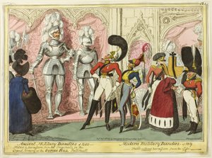 Starożytni i współcześni wojskowi dandysi z 1450 r. autorstwa George Cruikshank