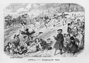 Kwiecień, Greenwich Park, Londyn (grawerowanie) autorstwa George Cruikshank