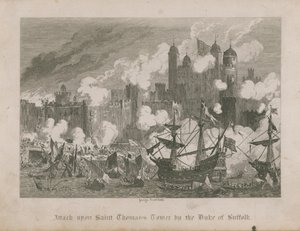 Atak na Wieżę św. Tomasza przez księcia Suffolk autorstwa George Cruikshank