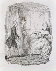Niezręczna sytuacja Lady Bellaston, z „Tom Jones, historia podrzutka”, grawerowana przez artystę, ilustracja z „Dzieła Henry