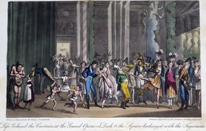 Za kulisami Opery - w „Życiu w Paryżu” Davida Careya, Londyn autorstwa George Cruikshank