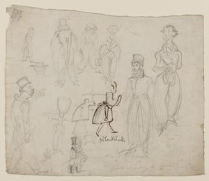 Studia postaci (ołówek, długopis i tusz na papierze) autorstwa George Cruikshank