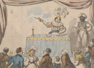Zaklinacz z pistoletem i kartami autorstwa George Cruikshank