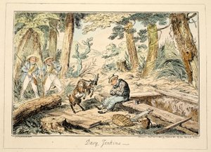 Davy Jenkins, ze szpitala w Greenwich, seria szkiców marynarskich, opisujących życie człowieka wojny, pub. 1826 (rycina ręcznie kolorowana) autorstwa George Cruikshank