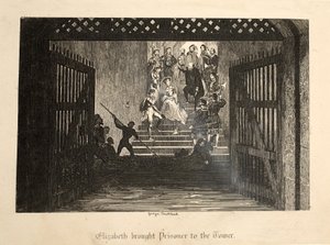Elizabeth sprowadziła więźnia do Tower, z The Tower of London, wyd. 1840 autorstwa George Cruikshank