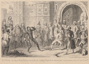 Gloucestershire. Przed domem Shallow: „Henryk IV część II”, akt III, scena II autorstwa George Cruikshank