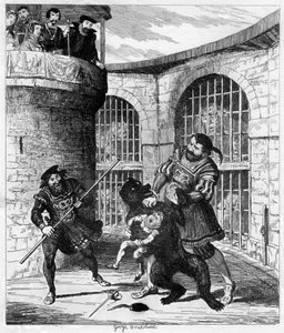 Gog wydobywający Xit z niedźwiedzia w Lwiej Wieży, 1840 autorstwa George Cruikshank