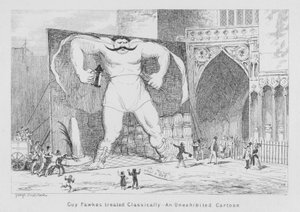 Guy Fawkes potraktowany klasycznie, niewystawiana kreskówka (grawerowanie) autorstwa George Cruikshank
