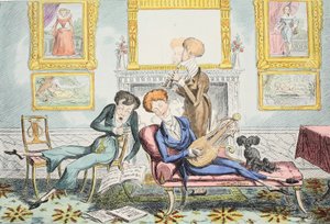 Kolibry lub A Dandy Trio, wyd. 1835 (grawerowanie ręcznie kolorowane) autorstwa George Cruikshank