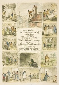 Ilustracja na stronę tytułową "Olivera Twista" autorstwa George Cruikshank