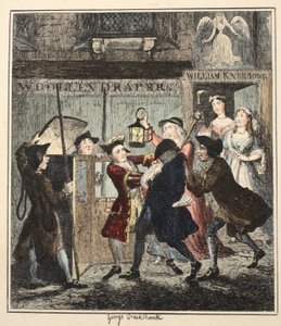 Jack Sheppard Tricking Shotbolt, ilustracja z filmu Jack Sheppard: A Romance autorstwa Williama Harrisona Ainswortha, opublikowana w 1839 r. (akwaforta ręcznie kolorowana) autorstwa George Cruikshank