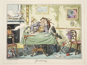 Zazdrość, wyd. 1835 (grawerowanie ręcznie kolorowane) autorstwa George Cruikshank