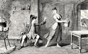 Jeannie Deans w domu ojca, ilustracja z „Serca Midlothian” Sir Waltera Scotta (1771-1832) opublikowana w 1843 r. autorstwa George Cruikshank