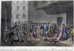 Wejście do Opery w Paryżu - w "Życiu w Paryżu" Davida Careya, il. przez Georgesa Cruikshanka, wyd. Faiburn, Londyn autorstwa George Cruikshank