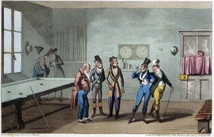 Mężczyźni w sali bilardowej - w „Życiu w Paryżu” Davida Careya, ch. G. Cruikshank, Londyn autorstwa George Cruikshank
