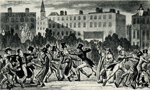 Londyńska walka uliczna, początek XIX wieku. autorstwa George Cruikshank