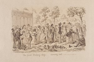Wielka wystawa Mayhews z 1851 r.: Pierwszy dzień szylinga — wychodzenie, 1851 r. autorstwa George Cruikshank