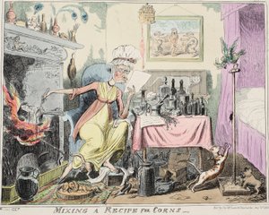 Mieszanie przepisu na odciski, wyd. 1835 (grawerowanie ręcznie kolorowane) autorstwa George Cruikshank