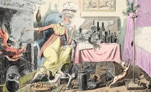 Mieszanie przepisu na odciski, wyd. 1835 (grawerowanie ręcznie kolorowane) autorstwa George Cruikshank
