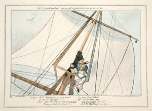 Mr. B. Mastheaded - czyli ciesząc się świeżym powietrzem po raz 304., z Postępu kadeta, 1835 (ręcznie kolorowana grawerunek) autorstwa George Cruikshank