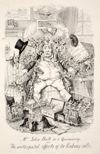 Pan John Bull w rozterce lub przewidywane skutki wywołań kolejowych, wyd. 1845 autorstwa George Cruikshank