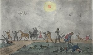 Listopad - Stary Styl - Unosisz się przez mgłę i brudne powietrze, pub. 1835. autorstwa George Cruikshank