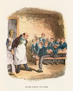 Oliver prosząc o więcej, ilustracja do „Oliver Twist” Charlesa Dickensa