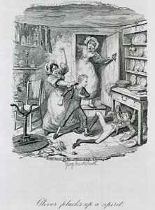 Oliver podnosi ducha, 1837 autorstwa George Cruikshank