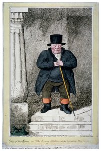 „Jeden z lwów – czyli żywa statua w londyńskim muzeum”, 1817 r. autorstwa George Cruikshank