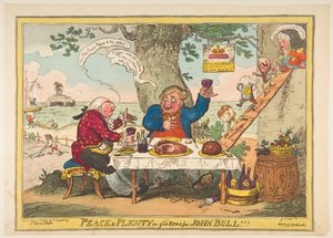 Pokój i obfitość lub dobra nowina dla Johna Bulla!!!, 25 maja 1814 r. autorstwa George Cruikshank