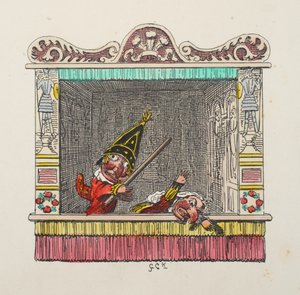 Punch and Judy z pubu Punch and Judy. 1827 (grawerowanie ręcznie kolorowane) autorstwa George Cruikshank