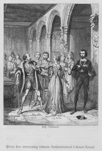 Królowa Jane wstawia się między Northumberland i Simon Renard (rycina) autorstwa George Cruikshank