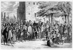 Królowa Maria przyjmująca więźniów na Tower Green, 1553 1840 autorstwa George Cruikshank