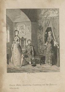 Królowa Mary zaskakuje Courtenay i księżniczkę Elżbietę autorstwa George Cruikshank