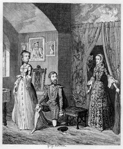 Królowa Maria zaskakuje Courtenay i księżniczkę Elżbietę, 1553-1555 1840 autorstwa George Cruikshank