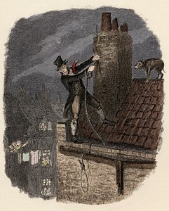 Sikes, za którym idzie jego pies, próbuje uciec - Ostatnia szansa - Ilustracja do „Oliviera Twista” (Olivier) (Przygody Olivera Twista) autorstwa Charlesa Dickensa (1812-1870), autorstwa George