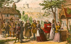 Sir John Falstaff z wizytą u swego przyjaciela Page w Windsor autorstwa George Cruikshank