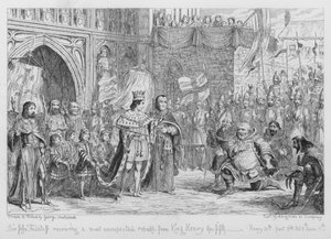 Sir John Falstaff otrzymuje najbardziej nieoczekiwaną naganę od króla Henryka V autorstwa George Cruikshank