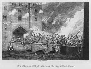 Sir Thomas Wyatt atakuje Byward Tower (rycina) autorstwa George Cruikshank