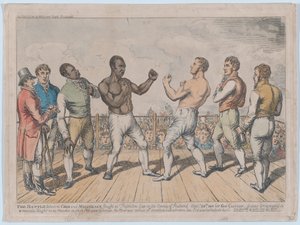Bitwa między Cribb i Molineaux, 28 września 1811, 3 października 1811, 3 października 1811. autorstwa George Cruikshank