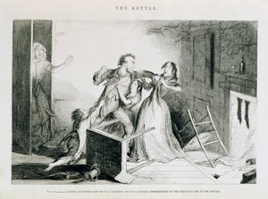 Butelka, Tablica VI, Straszliwe kłótnie i brutalna przemoc są naturalnymi konsekwencjami częstego używania butelki, 1847 autorstwa George Cruikshank