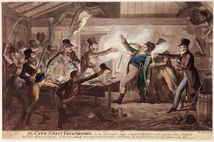 Spiskowcy z Cato Street, wyd. G. Humphrey, 9 marca 1820 (kolorowa lito) autorstwa George Cruikshank