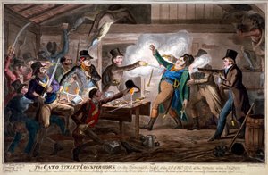 „Spiskowcy z ulicy Cato...”, 1820 autorstwa George Cruikshank